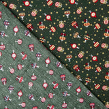 Vintage Green Baubles Printed Christmas Poplin - Ribes y Casals