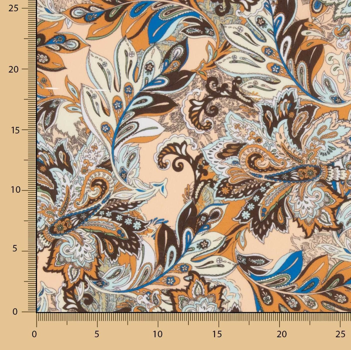 Terracotta y Blue Paisley Lightweight Crêpe - Ribes y Casals