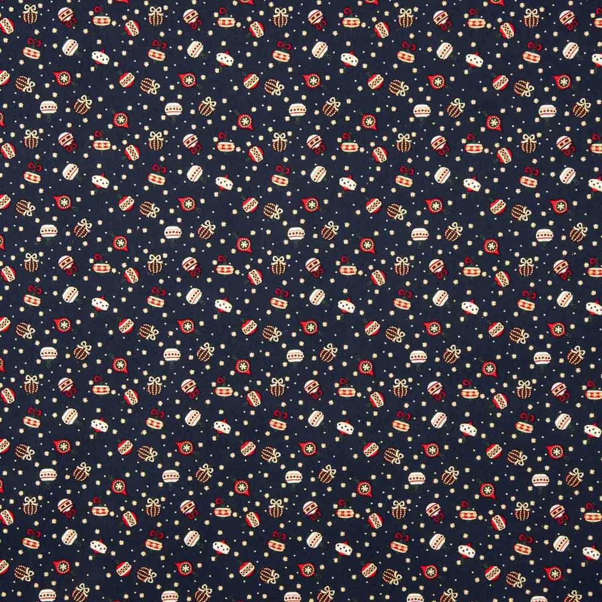 Vintage Midnight Baubles Printed Christmas Poplin - Ribes y Casals
