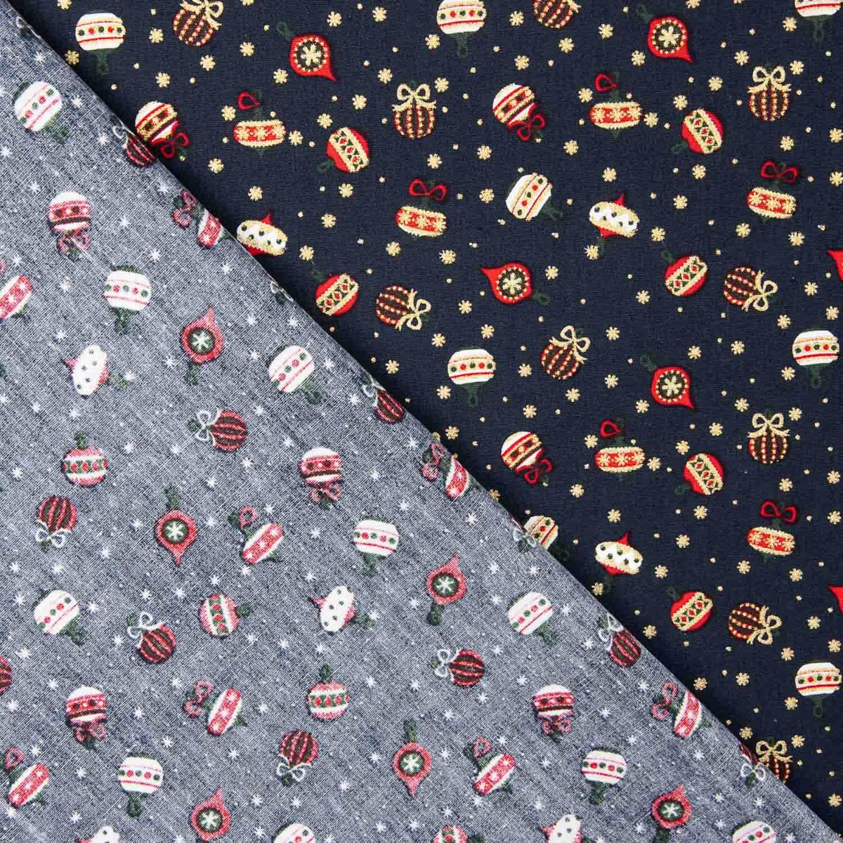 Vintage Midnight Baubles Printed Christmas Poplin - Ribes y Casals