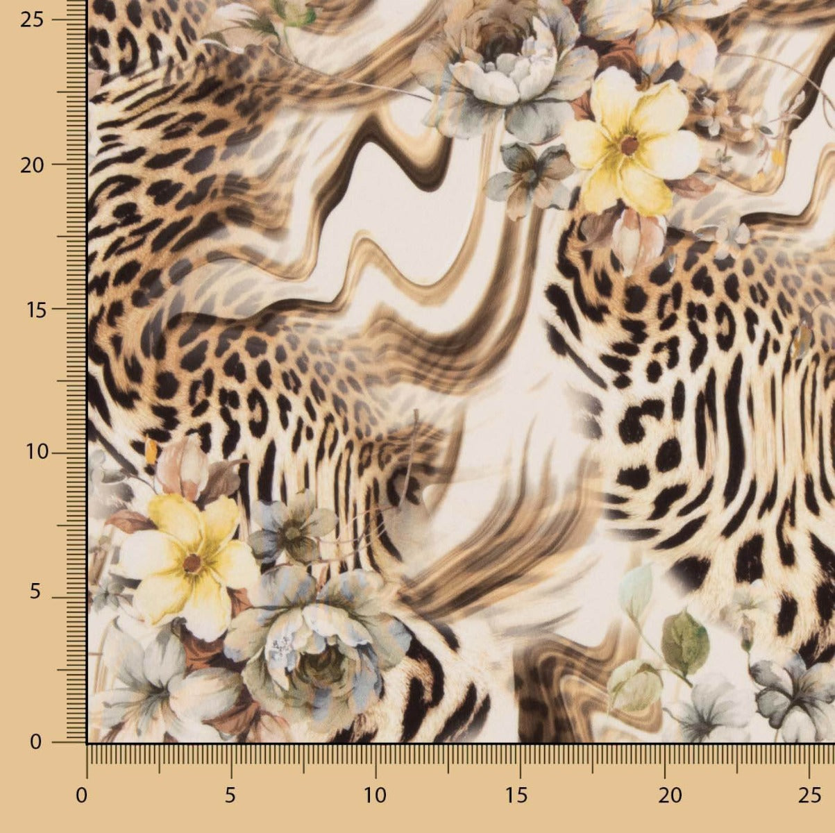 Beige Floral Animal Print Lightweight Crêpe - Ribes y Casals