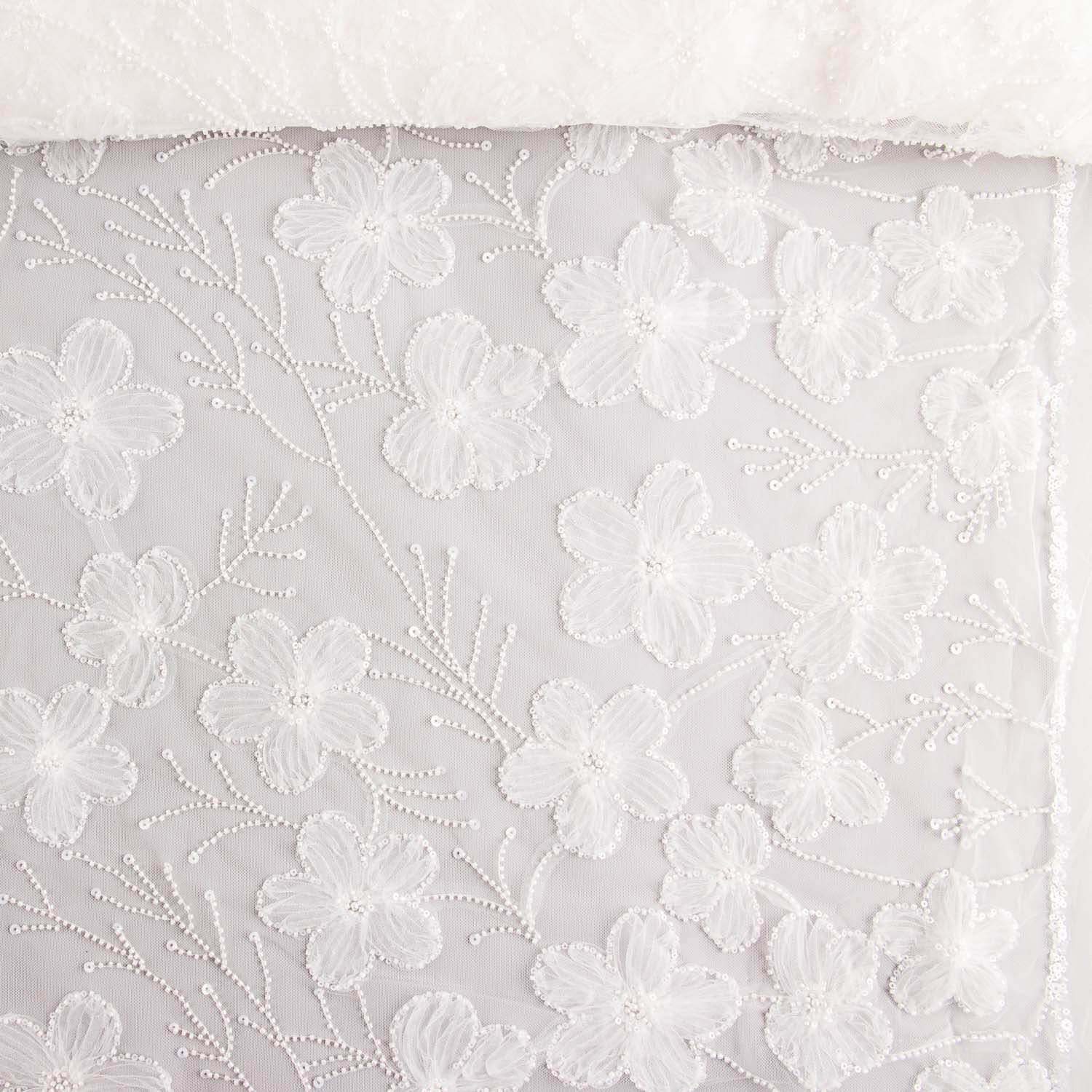 White Tulle Bridal Beading with Embroidered Flowers – Elegance - Ribes y Casals