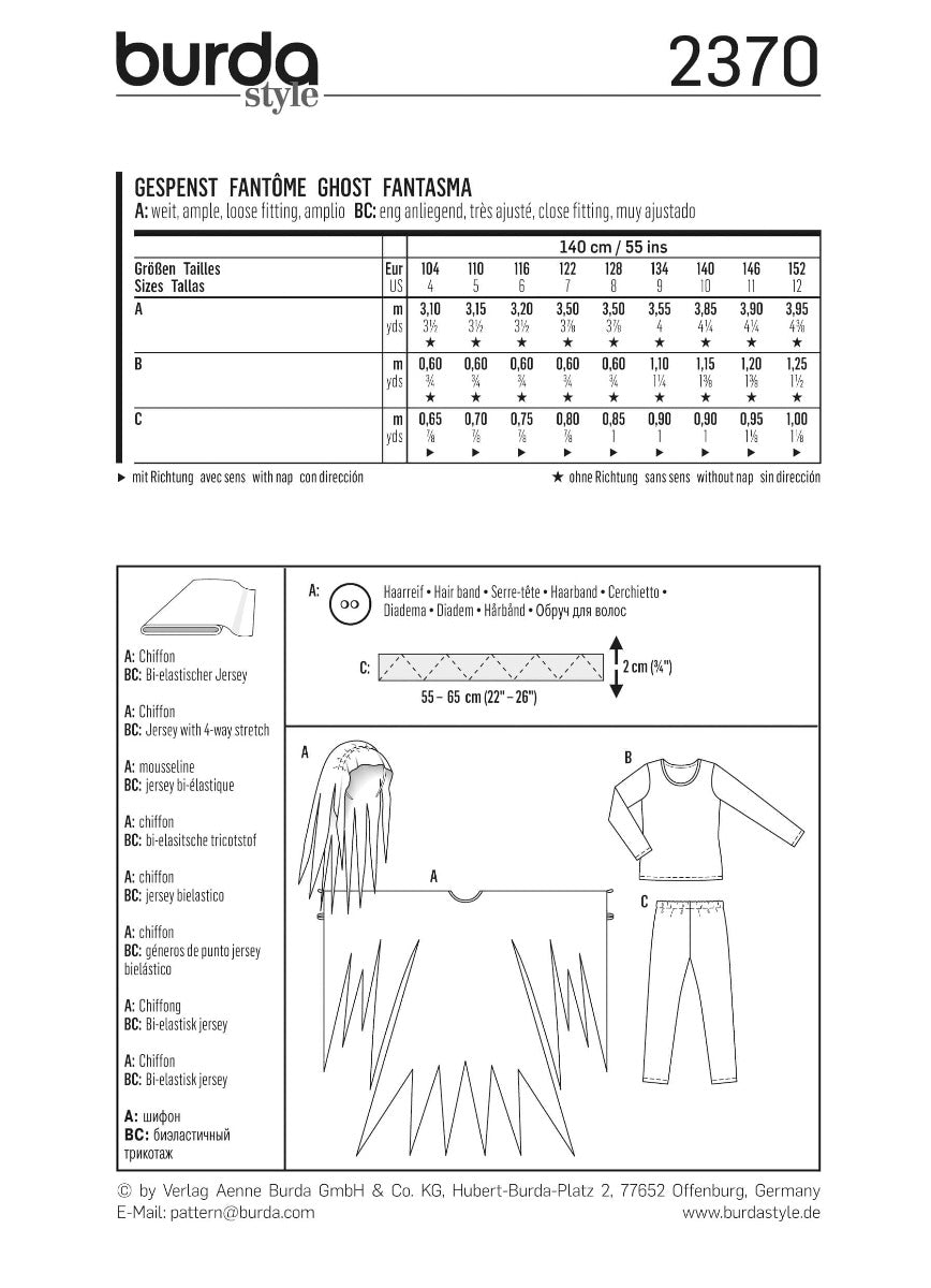 Patrón Burda 2370 Fantasma - Ribes y Casals