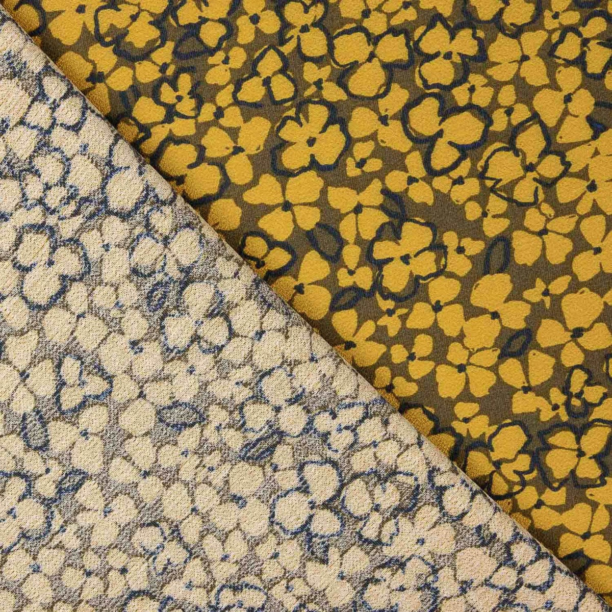 Floral Retro Mustard Viscose Crepe - Ribes y Casals