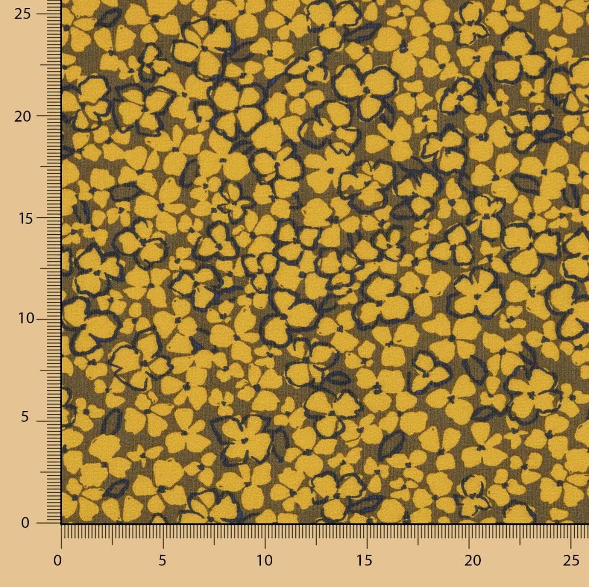 Floral Retro Mustard Viscose Crepe - Ribes y Casals