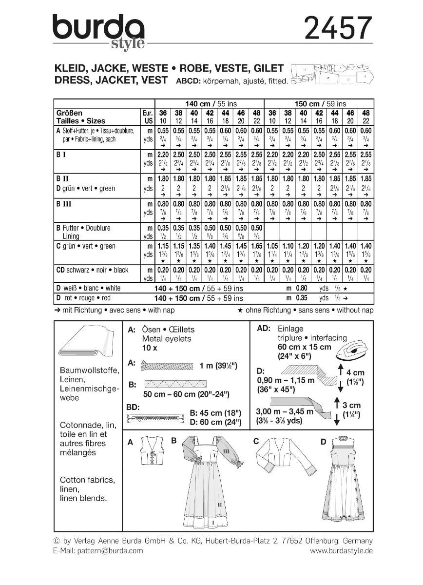 Patrón Burda 2457 Vestidos - Ribes y Casals