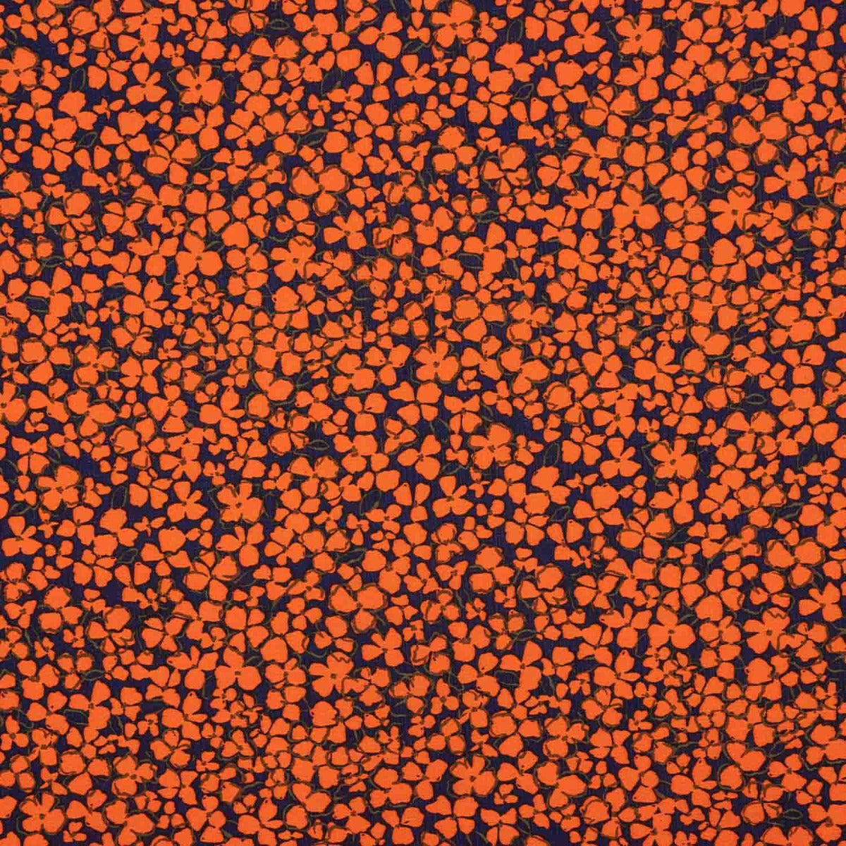 Floral Retro Orange Viscose Crepe - Ribes y Casals