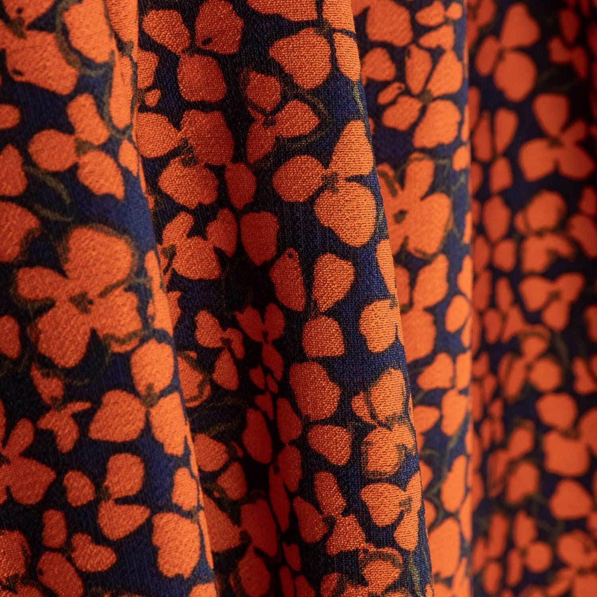 Floral Retro Orange Viscose Crepe - Ribes y Casals