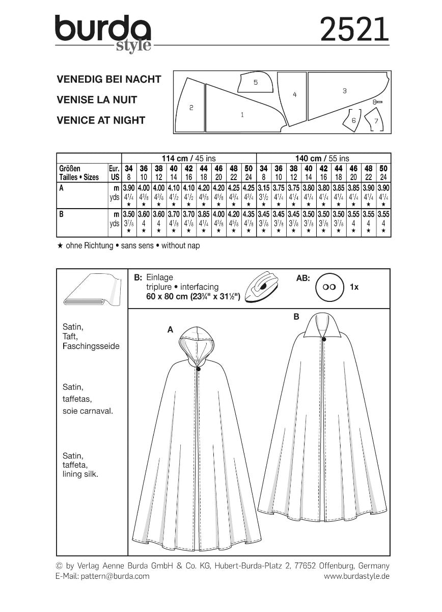 Patrón Burda 2521 Venecia Noche - Ribes y Casals