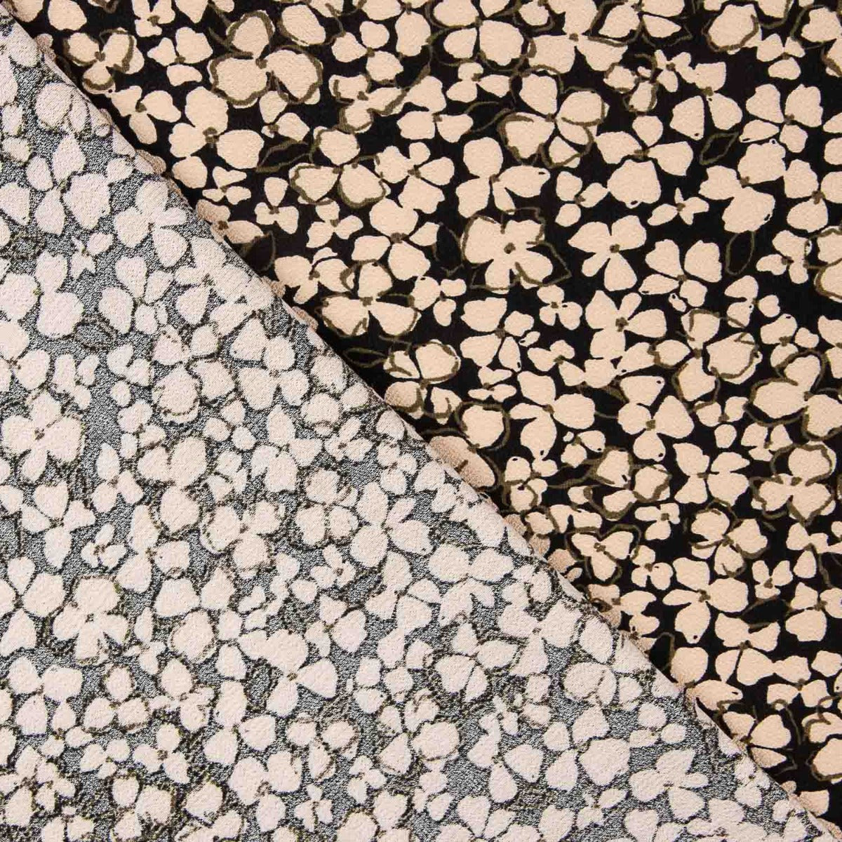 Floral Retro Beige Viscose Crepe - Ribes y Casals