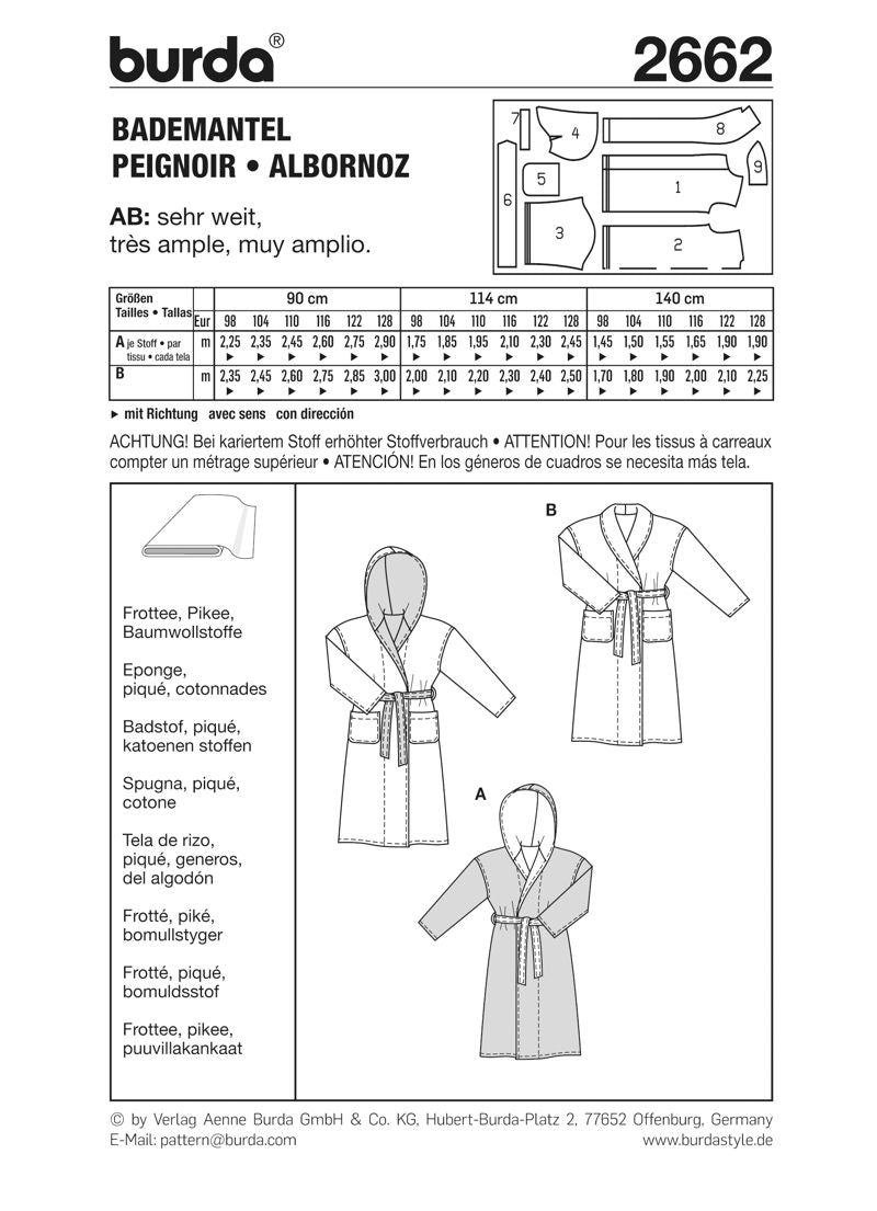 Burda Sewing Pattern 2662 Bathrobe - Ribes y Casals