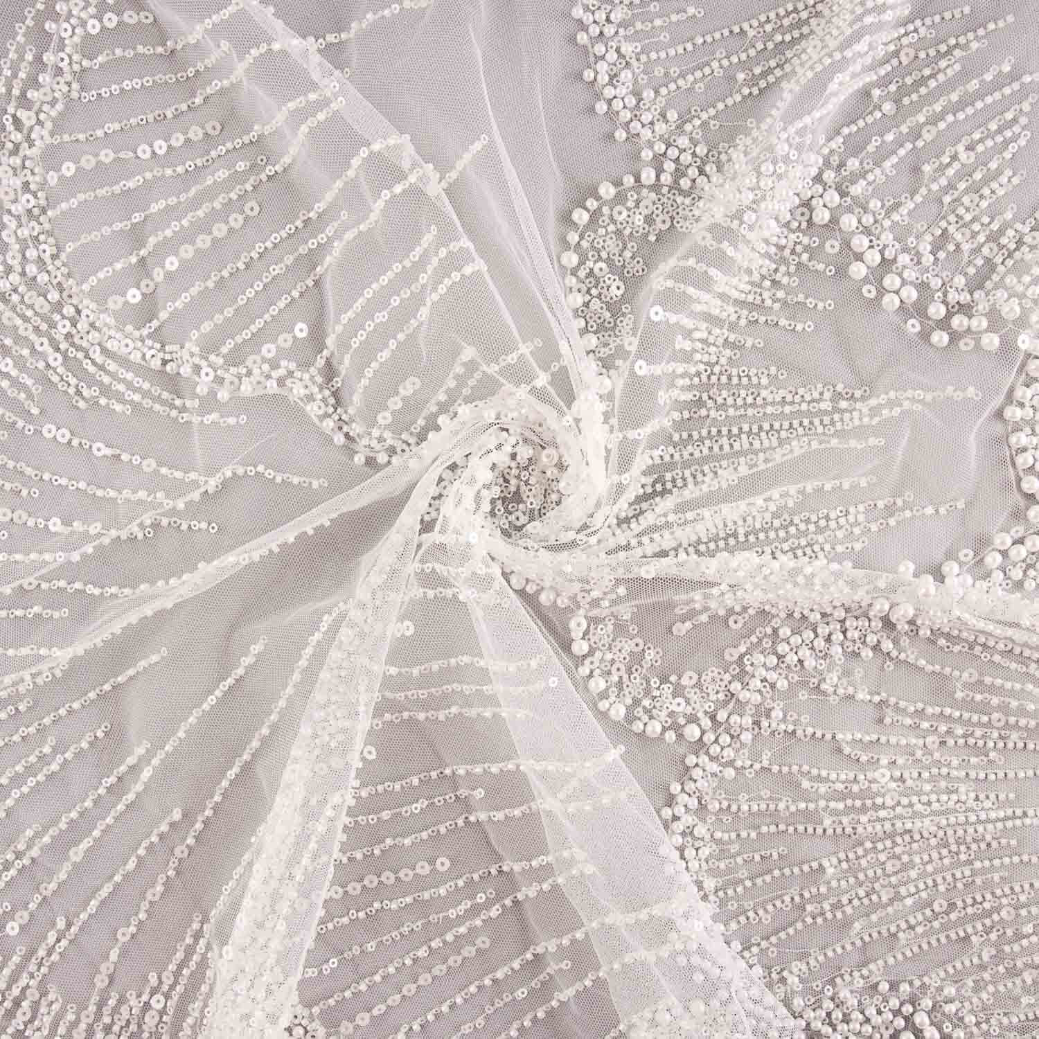 White Tulle Bridal Beading with Pearl Gradient – Elegance - Ribes y Casals