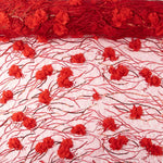 Red Tulle Embroidered with 3D Flowers and Sequins - Ribes y Casals