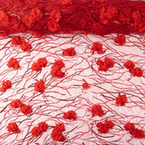 Red Tulle Embroidered with 3D Flowers and Sequins - Ribes y Casals