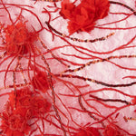 Red Tulle Embroidered with 3D Flowers and Sequins - Ribes y Casals