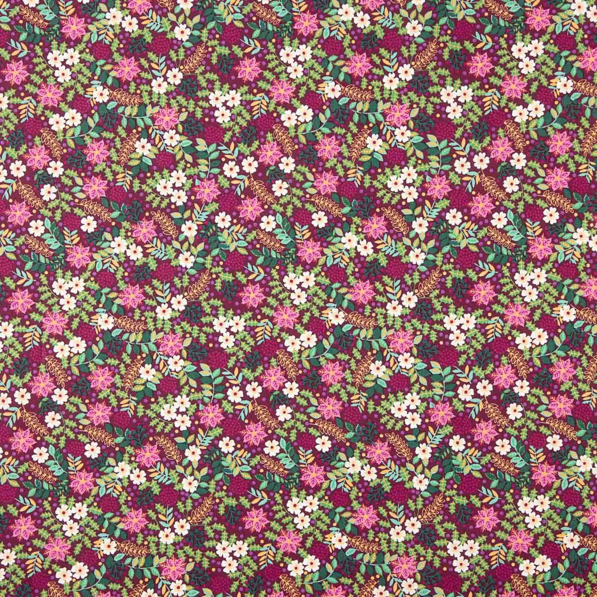 Burgundy Wild Garden Cotton Poplin - Ribes y Casals