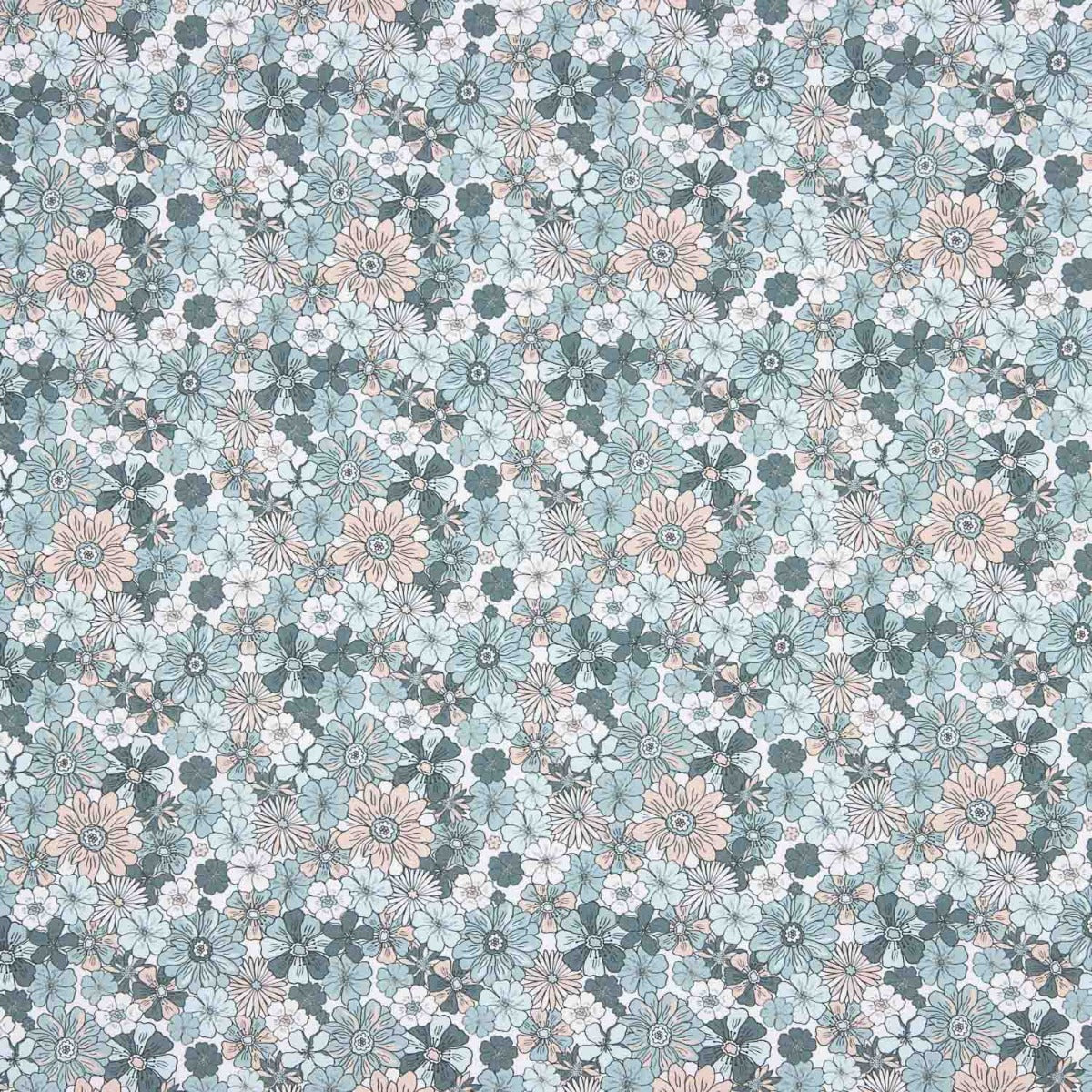 Aqua Green Vintage Floral Cotton Poplin - Ribes y Casals