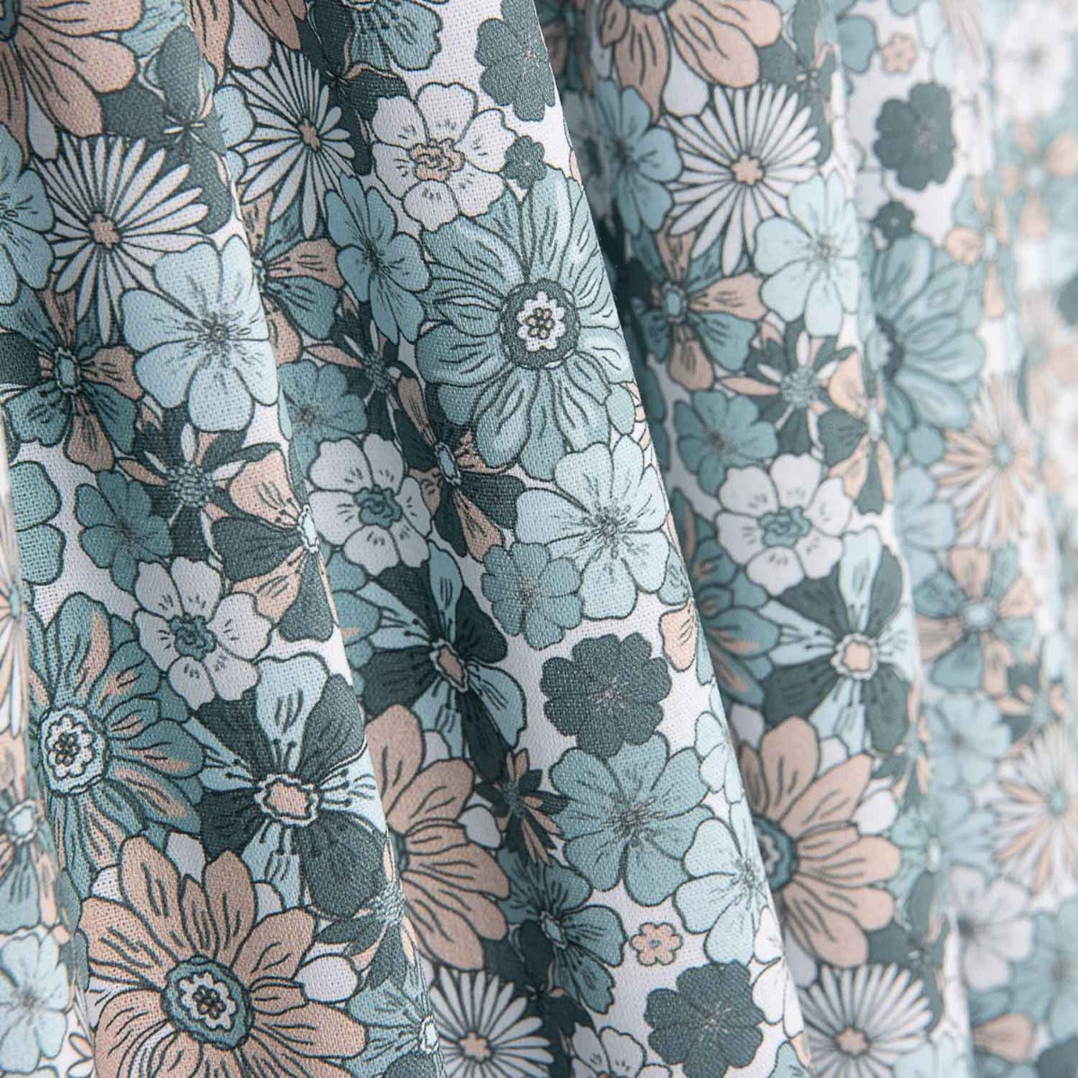 Aqua Green Vintage Floral Cotton Poplin - Ribes y Casals
