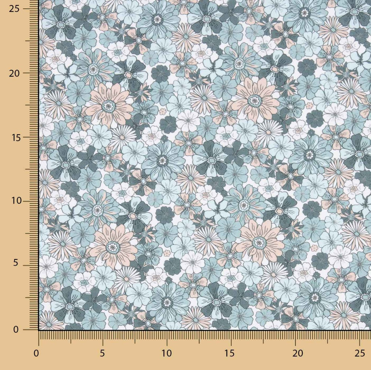 Aqua Green Vintage Floral Cotton Poplin - Ribes y Casals