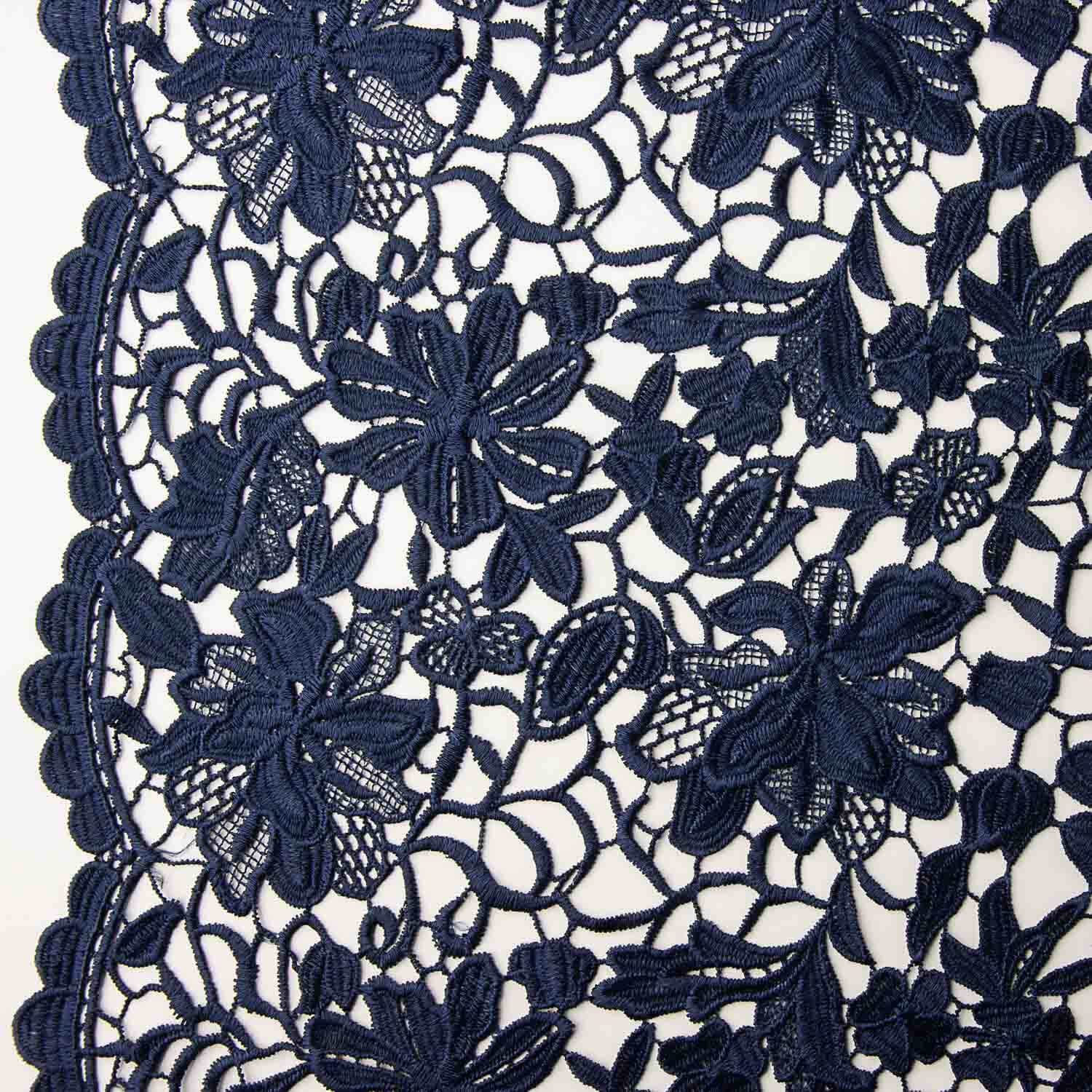 Navy Blue Floral Guipure Lace - Ribes y Casals