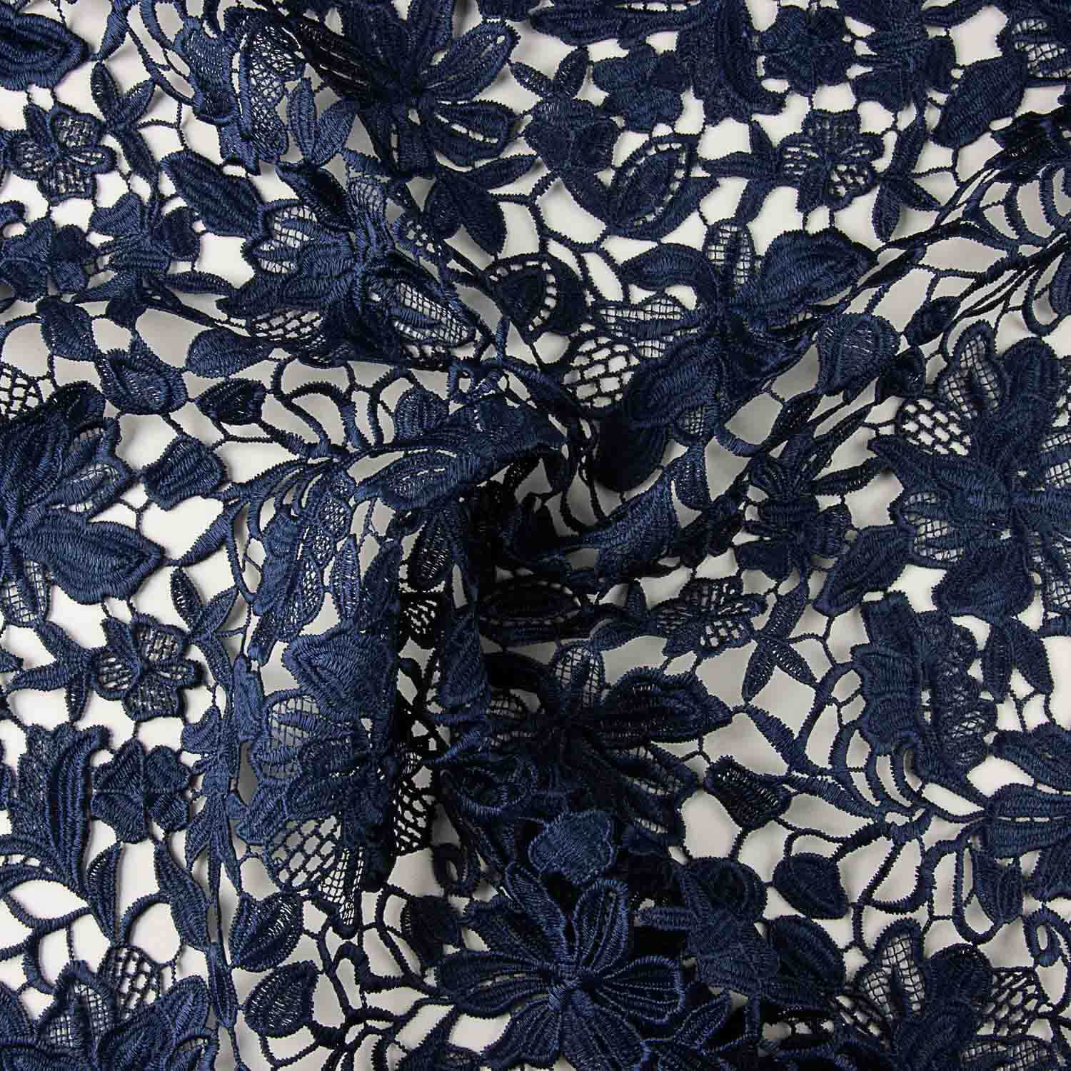 Navy Blue Floral Guipure Lace - Ribes y Casals