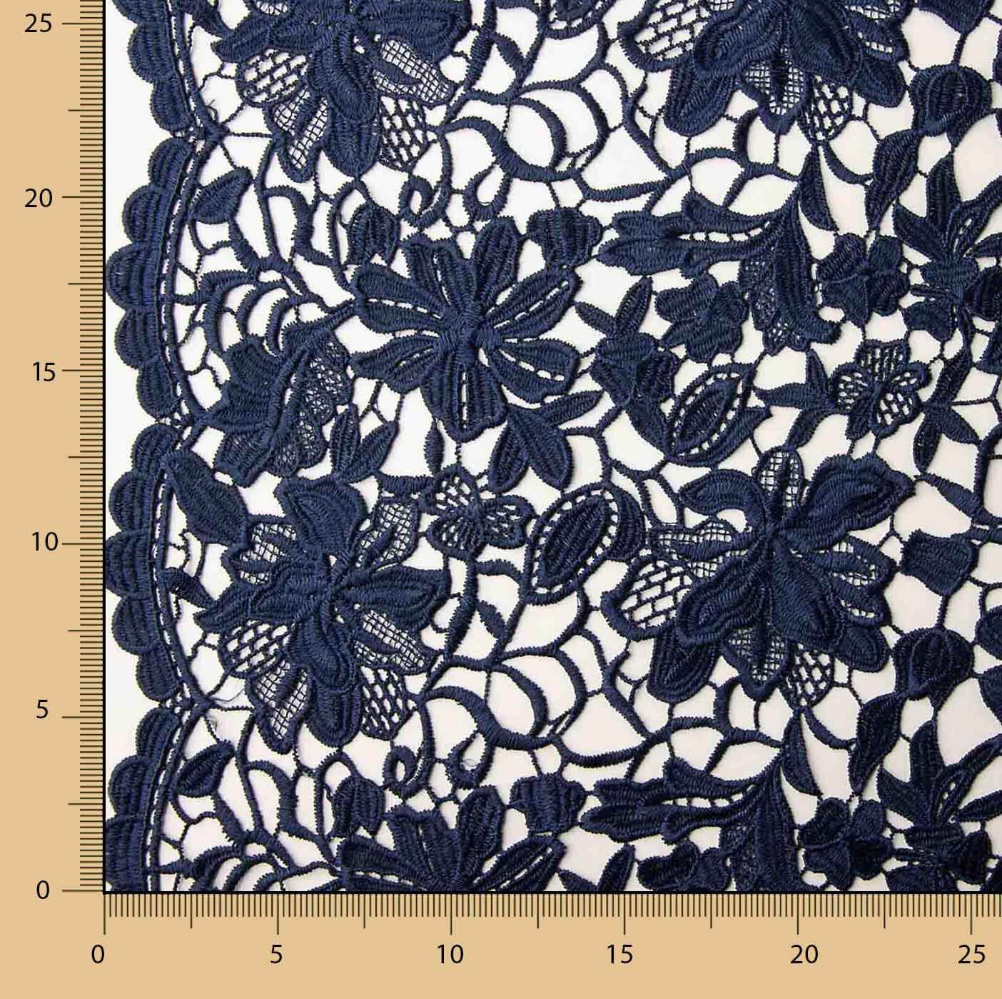 Navy Blue Floral Guipure Lace - Ribes y Casals