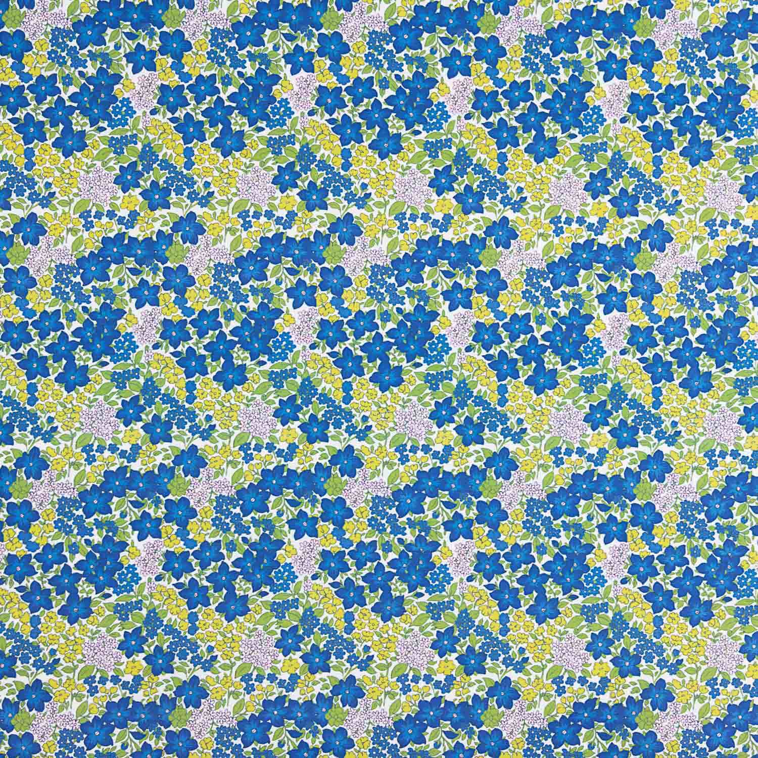 Intense Blue Floral Print Percale - Ribes y Casals