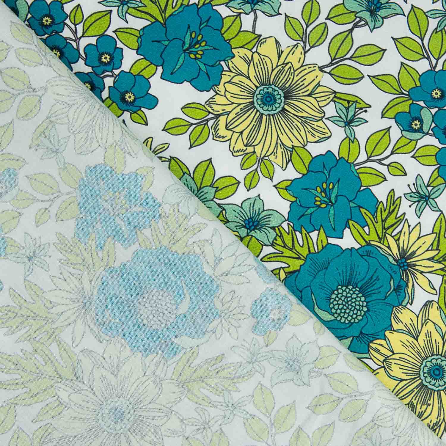 Fresh Turquoise Floral Print Calico - Ribes y Casals