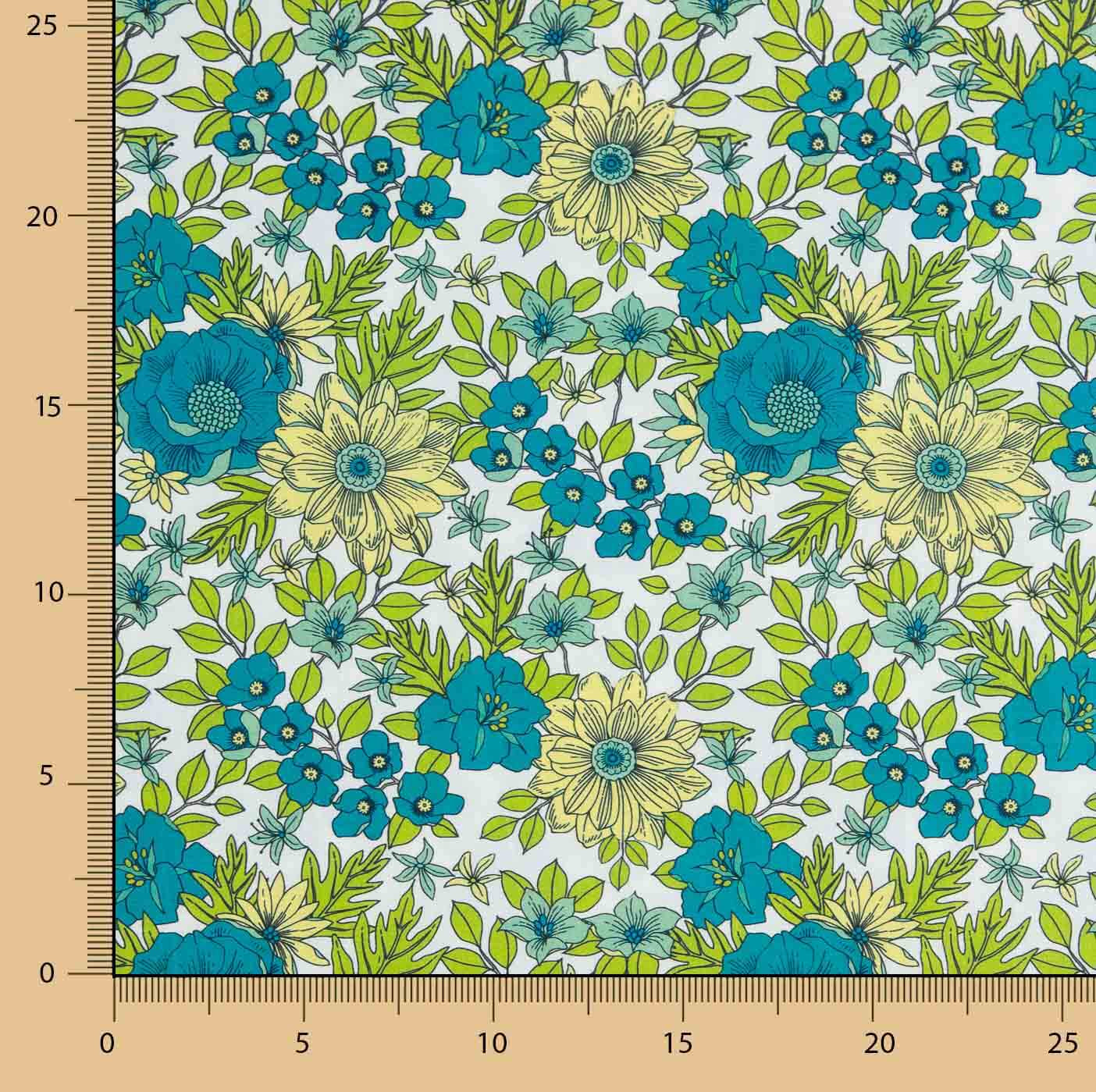 Fresh Turquoise Floral Print Calico - Ribes y Casals