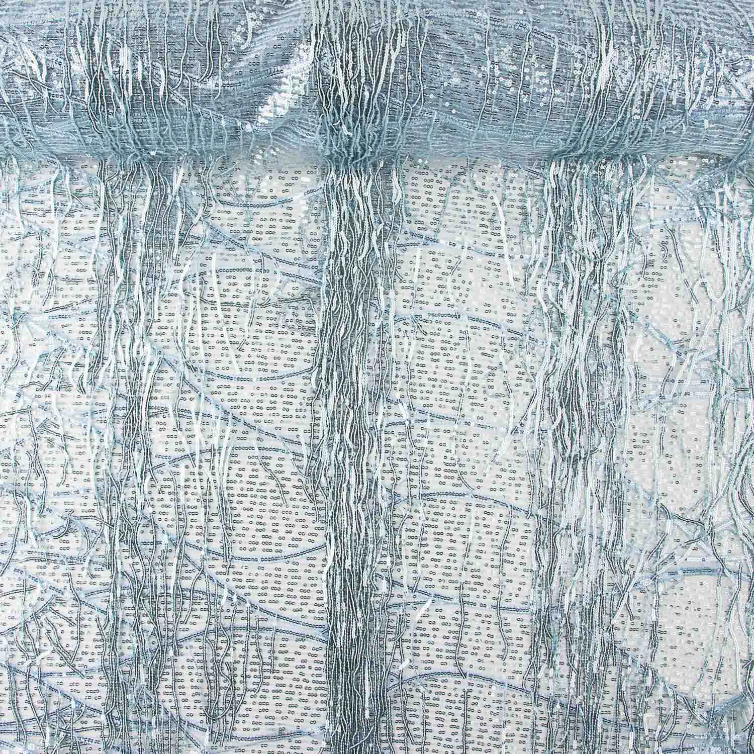 Soft Blue Tulle with Sequins and Fringes - Ribes y Casals