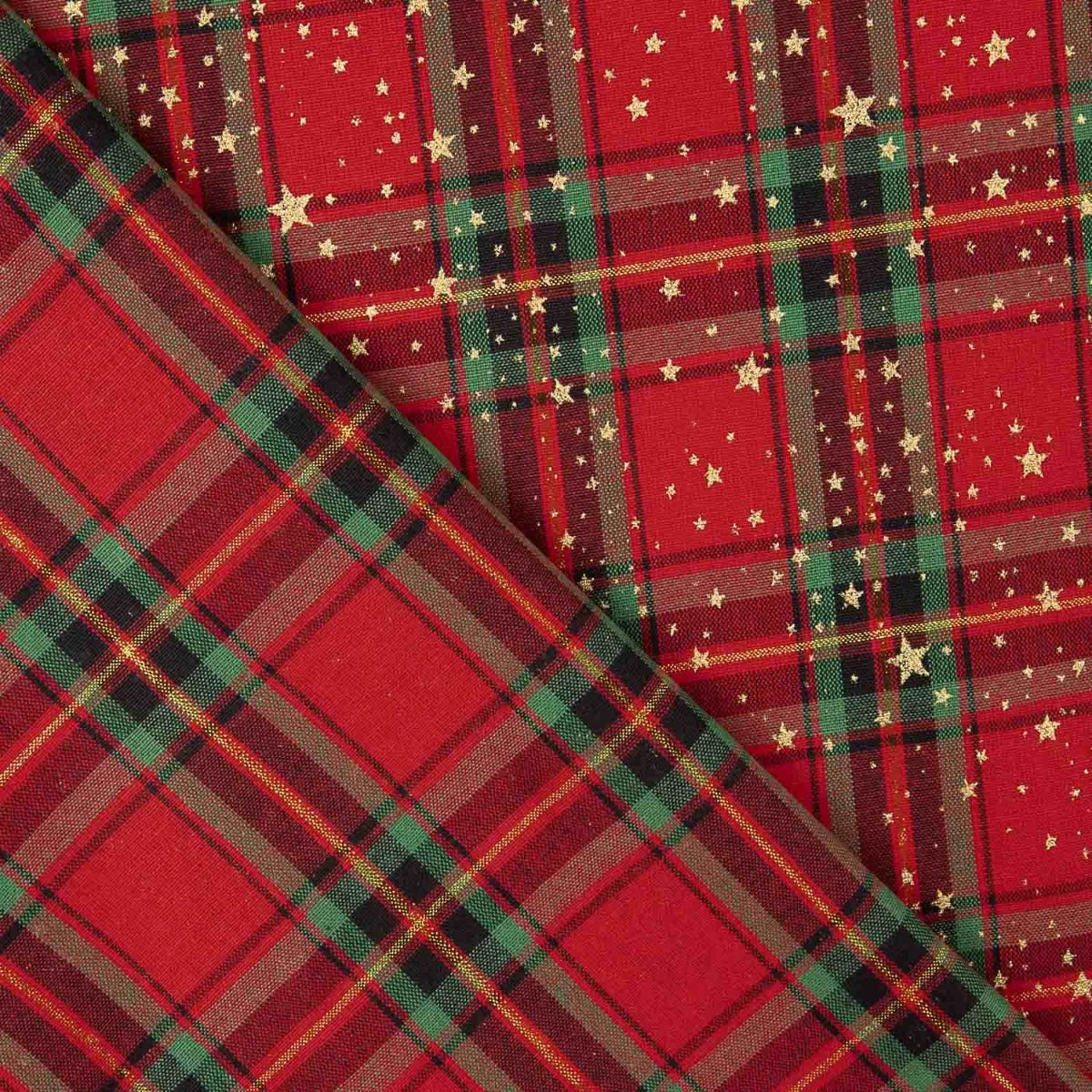 Christmas Tartan y Gold Stars Cotton Poplin - Ribes y Casals