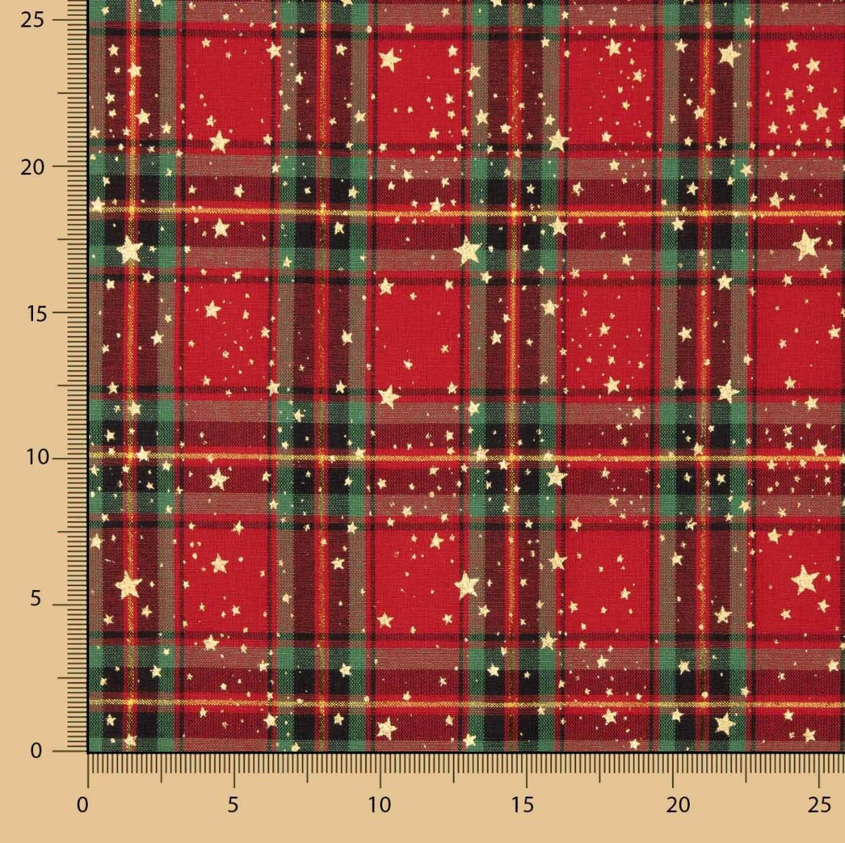Christmas Tartan y Gold Stars Cotton Poplin - Ribes y Casals