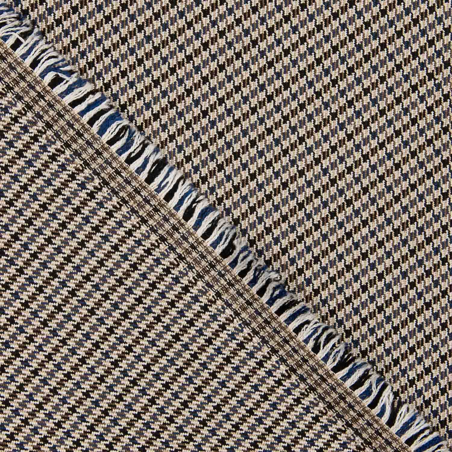 Wool-viscose blend, houndstooth pattern, brown and blue - Ribes y Casals