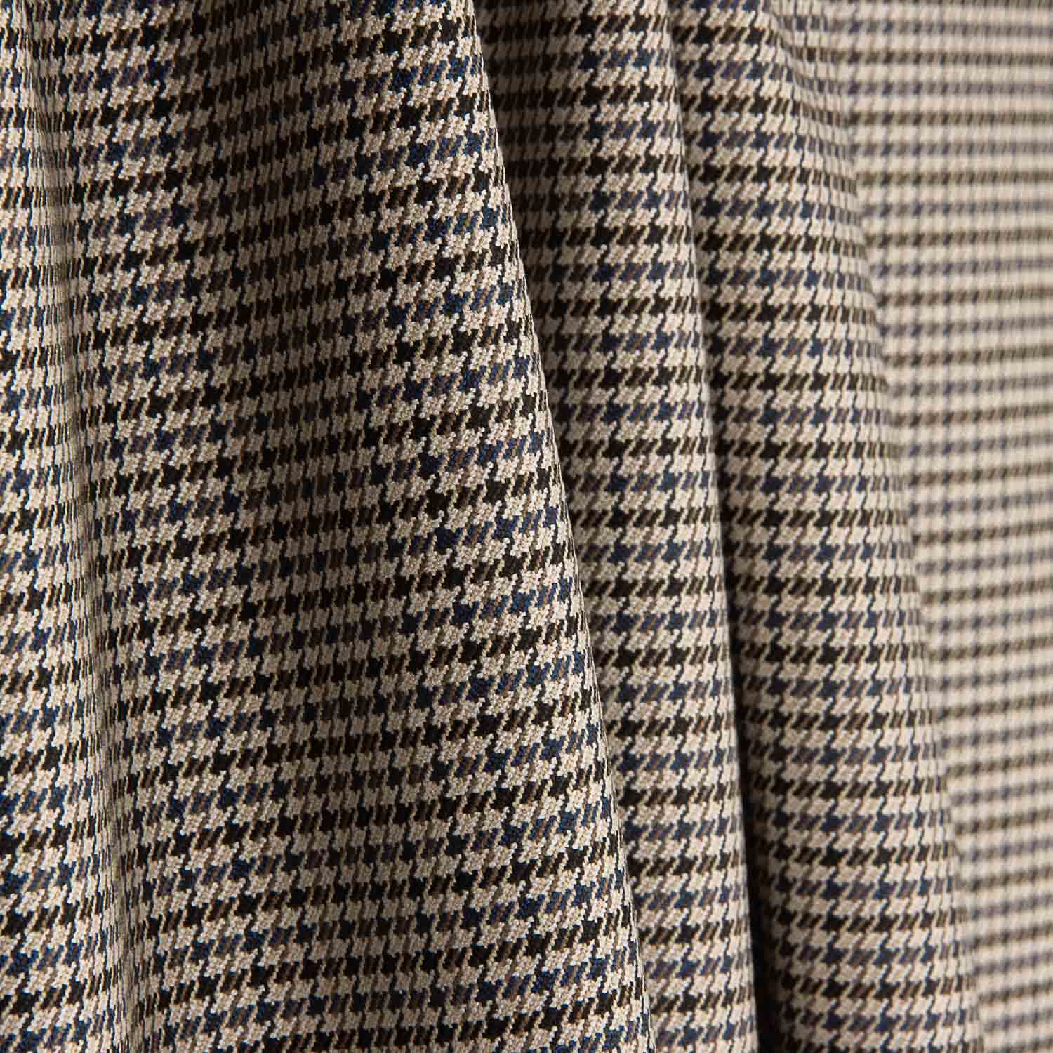 Wool-viscose blend, houndstooth pattern, brown and blue - Ribes y Casals