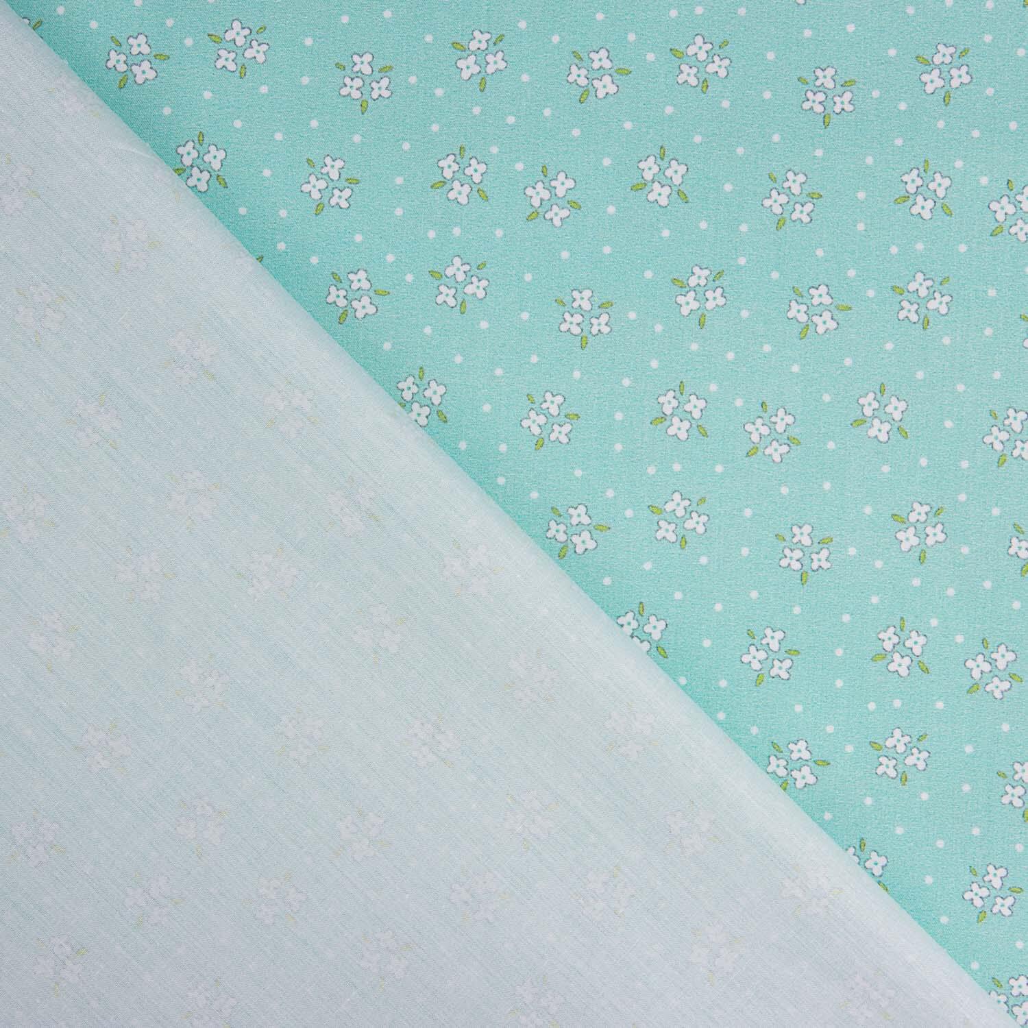 White and Aqua Green Bouquet Print Calico - Ribes y Casals