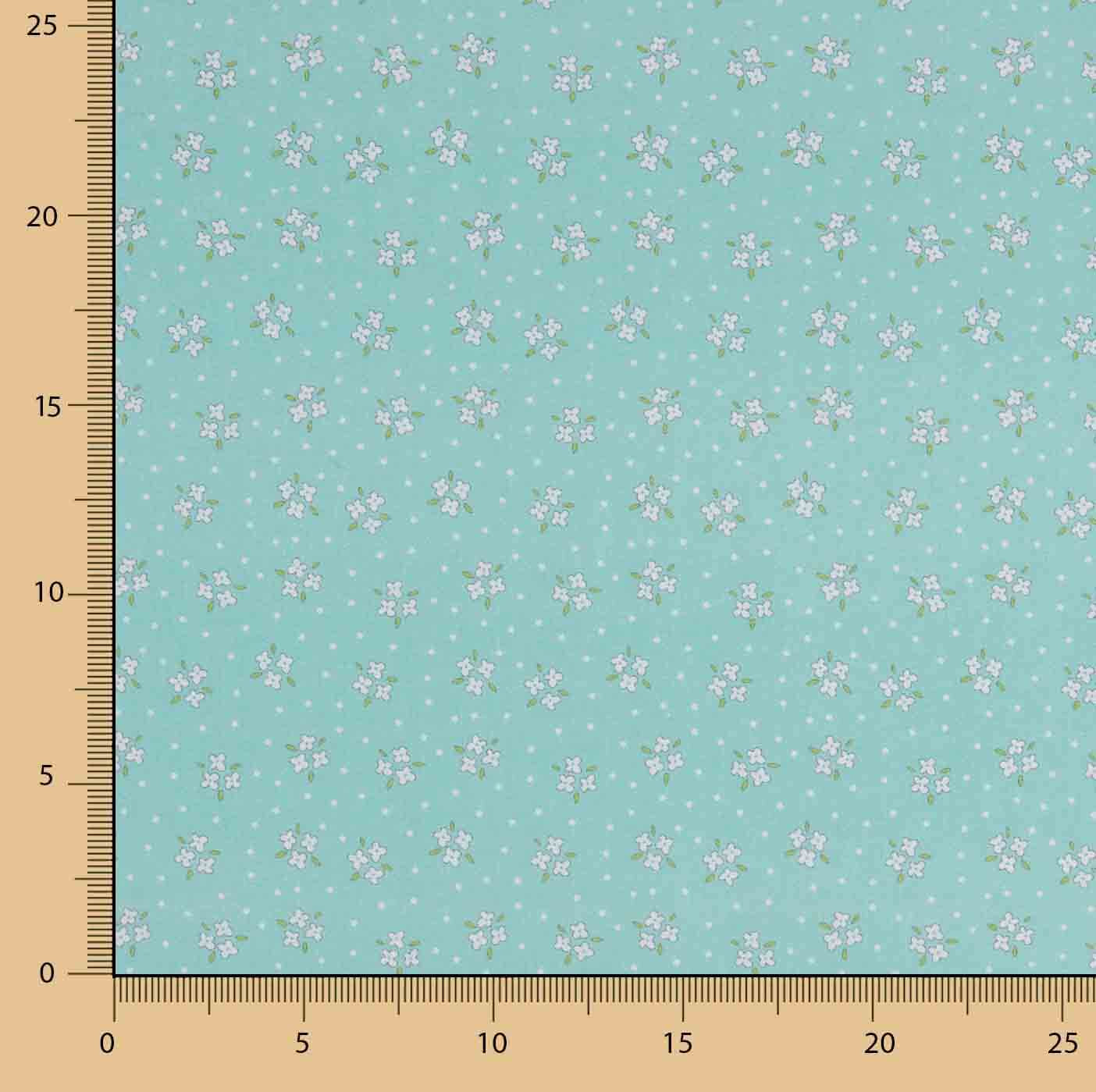 White and Aqua Green Bouquet Print Calico - Ribes y Casals
