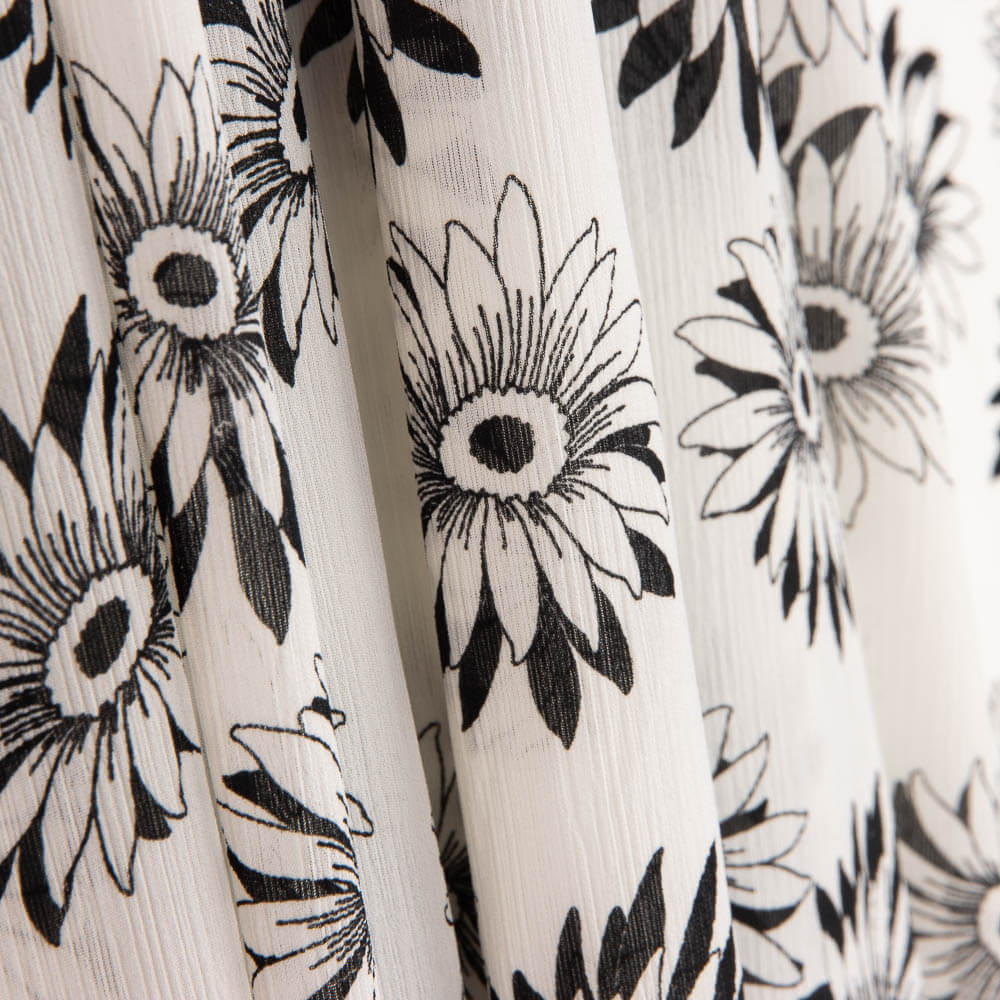 Black and White Daisy Bambula Gauze - Ribes y Casals