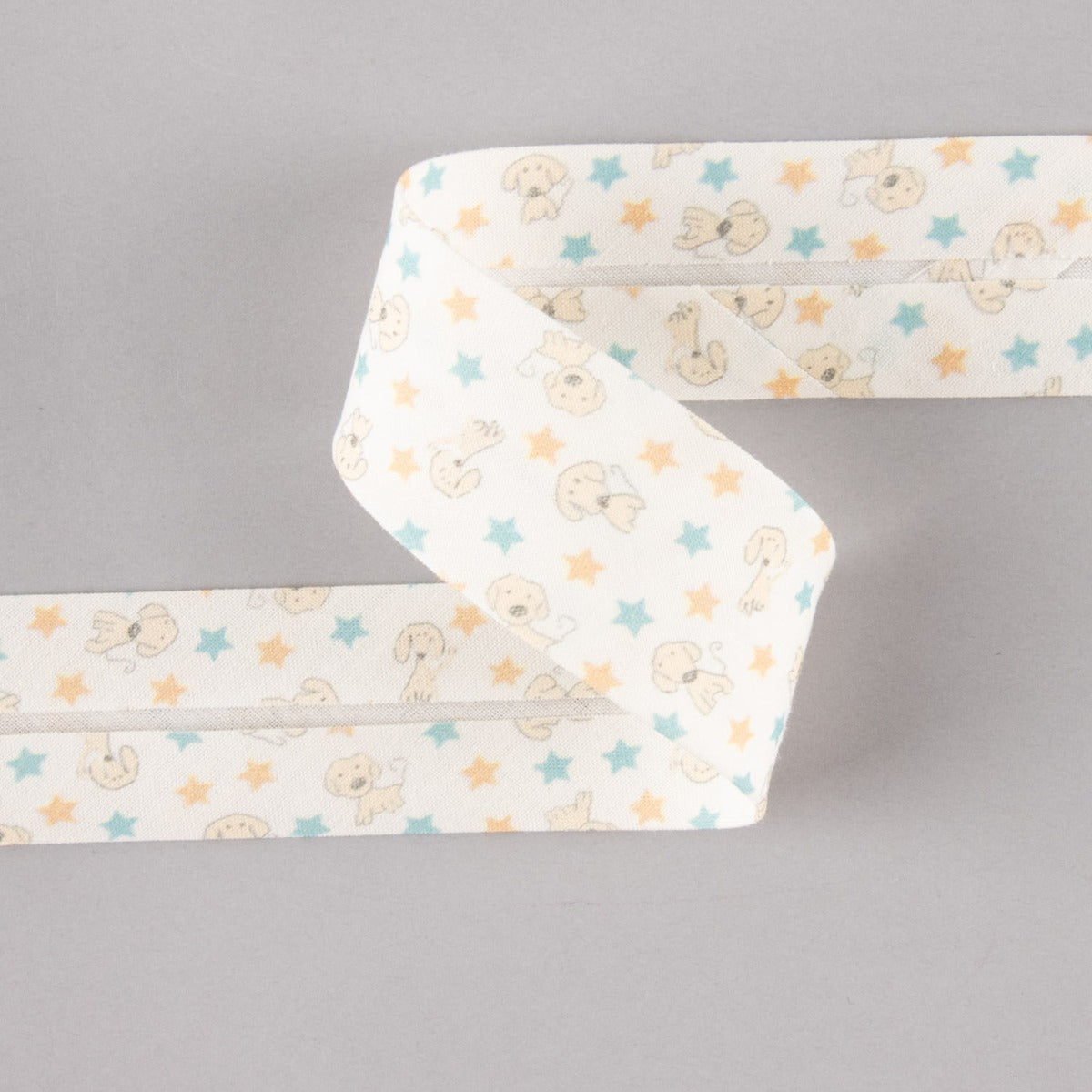 Bias Binding Organic Cotton Puppy Stars Blue-Orange 30mm - Ribes y Casals