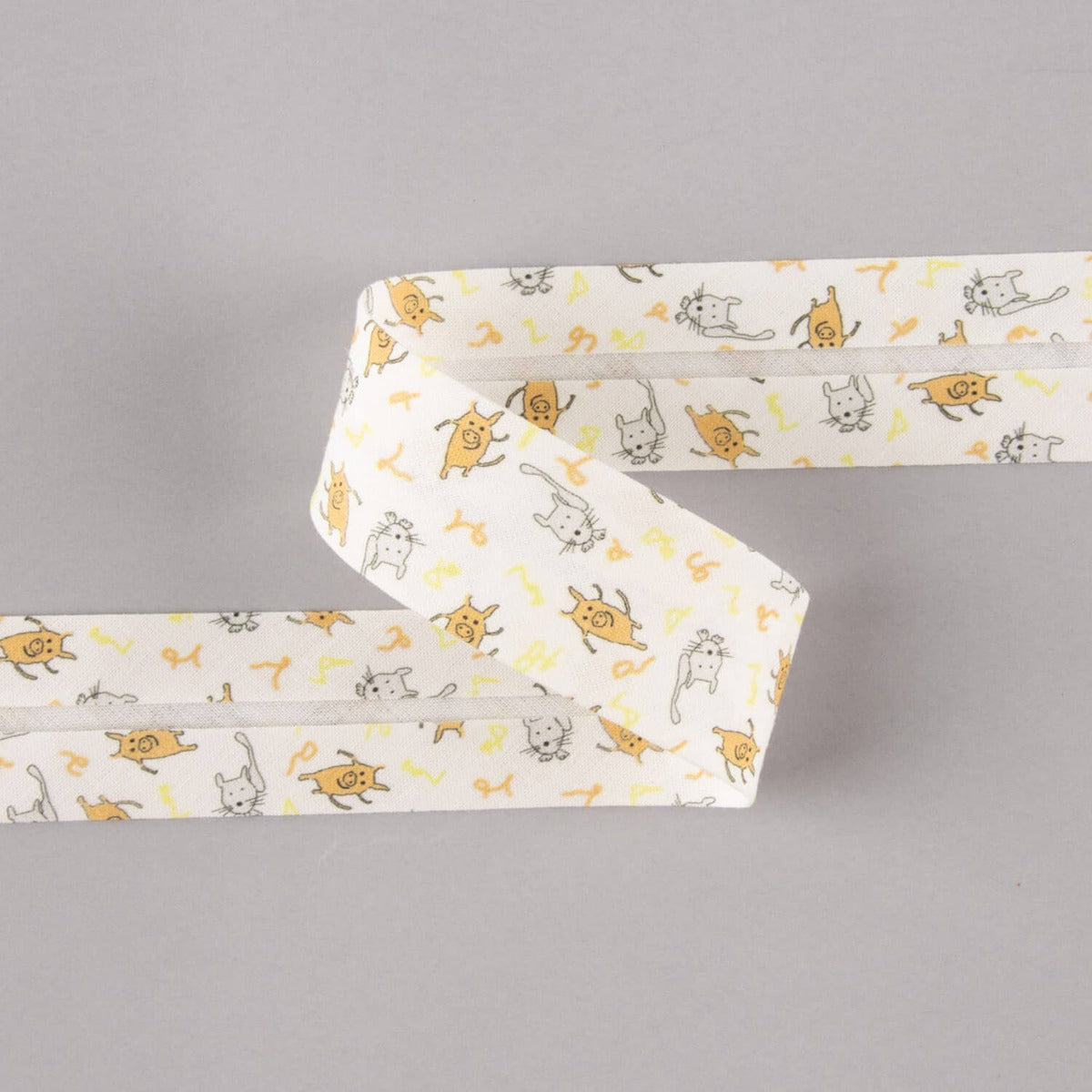 Bias Binding Organic Cotton Piglets y Kittens Orange-Grey 30mm - Ribes y Casals