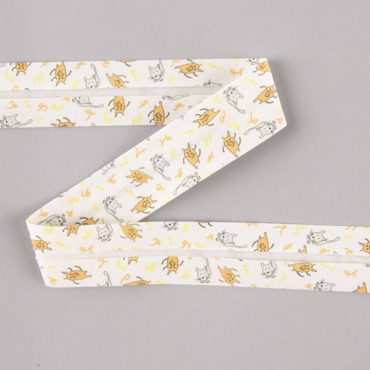 Bias Binding Organic Cotton Piglets y Kittens Orange-Grey 30mm - Ribes y Casals