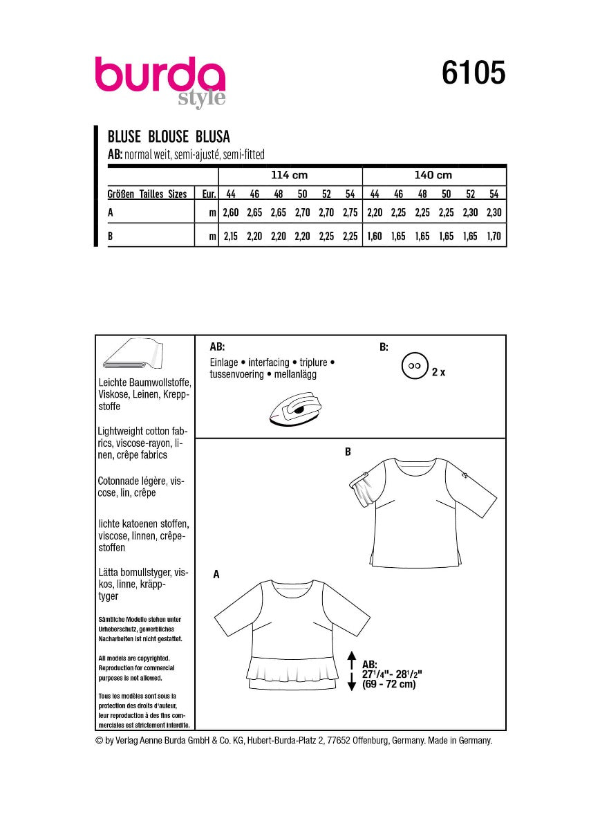 Patrón Burda 6105 Blusas - Ribes y Casals