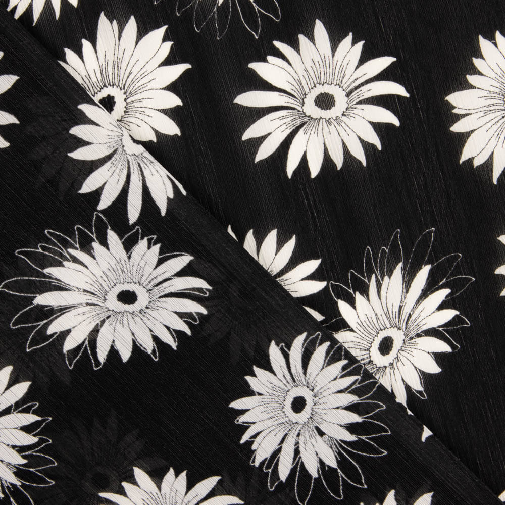 Black and White Daisy Bambula Gauze - Ribes y Casals