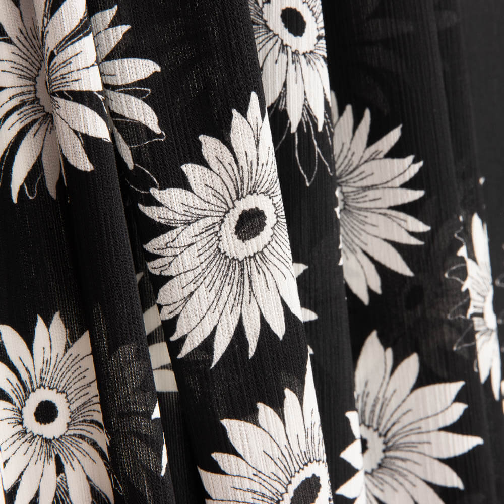 Black and White Daisy Bambula Gauze - Ribes y Casals