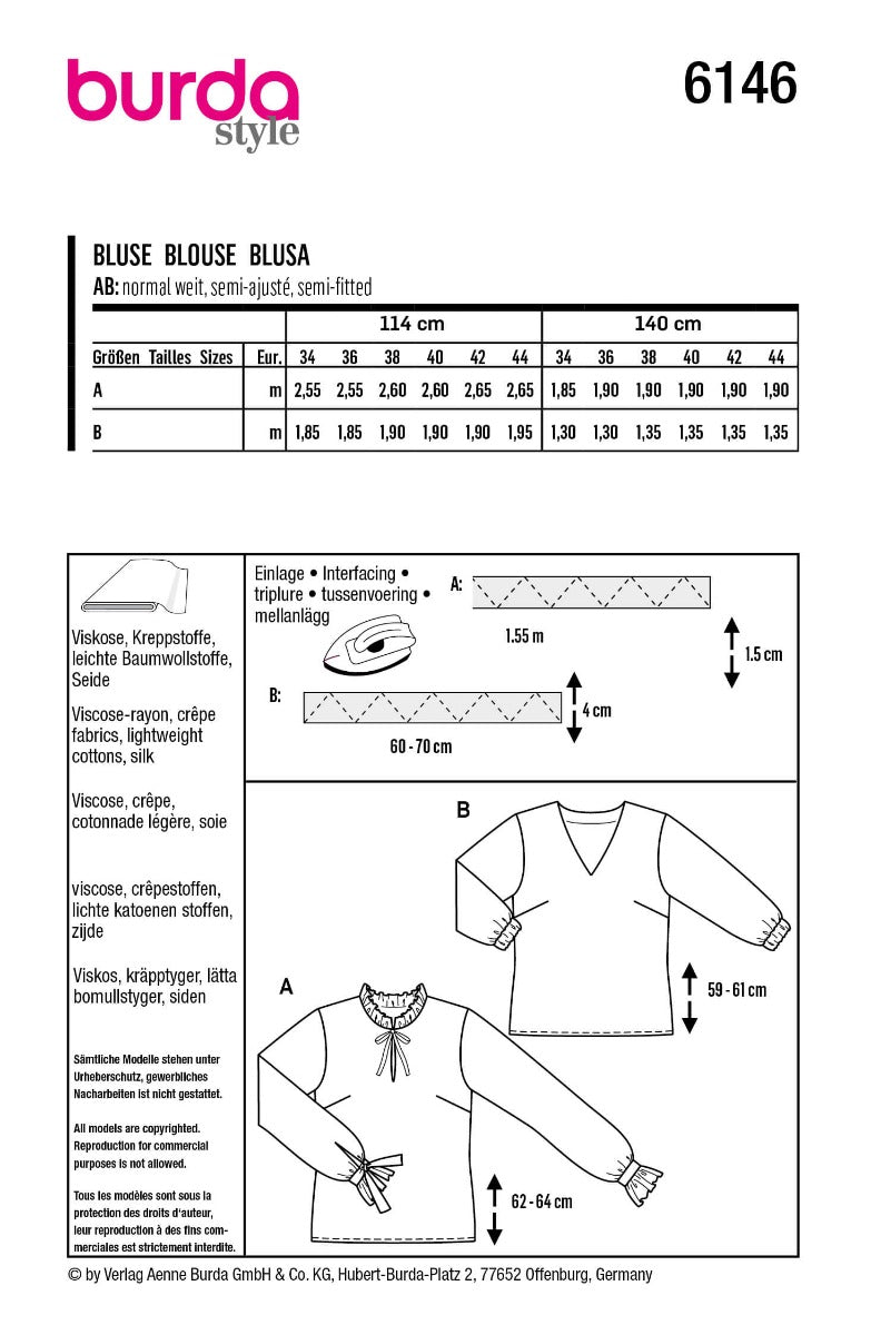 Patrón Burda 6146 Blusas - Ribes y Casals