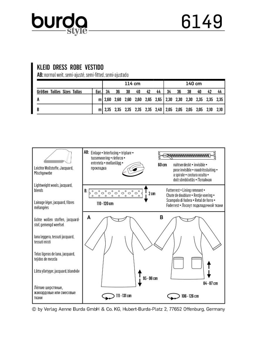 Burda Sewing Pattern 6149 Dress - Ribes y Casals