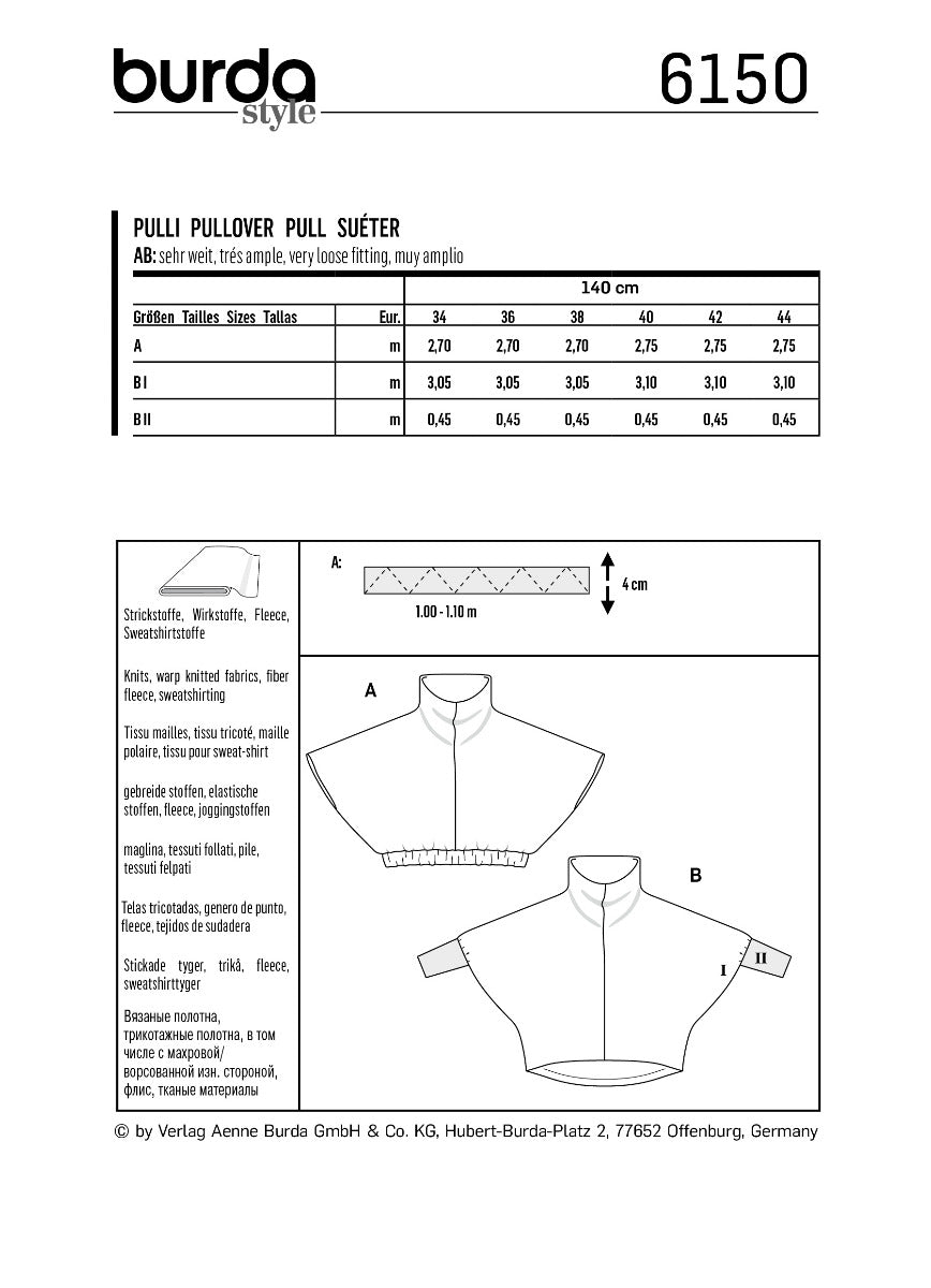 Burda Sewing Pattern 6150 Sweater - Ribes y Casals