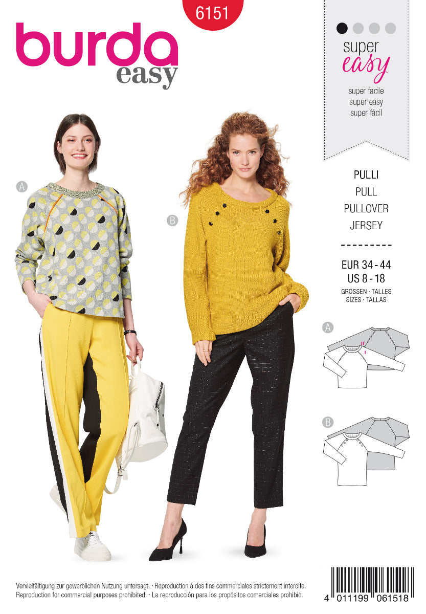 Burda Sewing Pattern 6151 Sweater - Ribes y Casals