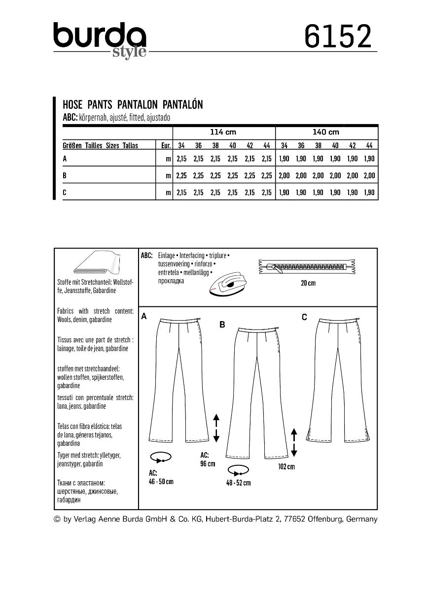 Burda Sewing Pattern 6152 Pants - Ribes y Casals