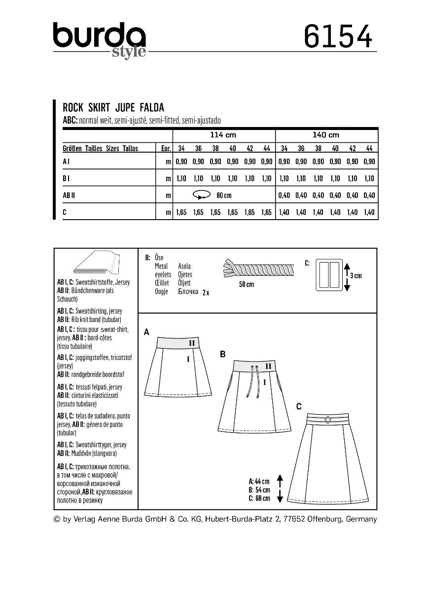 Burda Sewing Pattern 6154 Skirt - Ribes y Casals