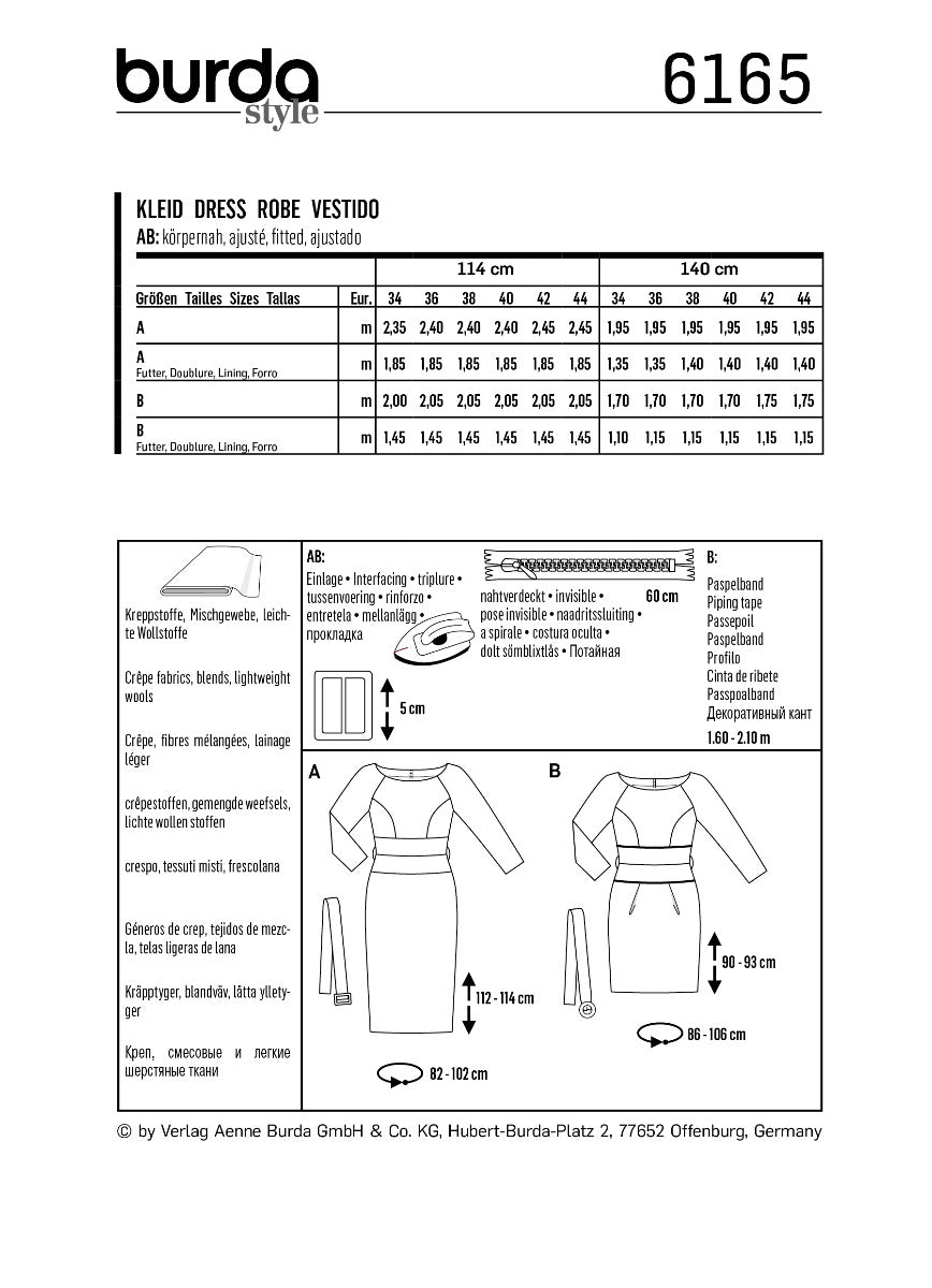 Burda Sewing Pattern 6165 Dress - Ribes y Casals
